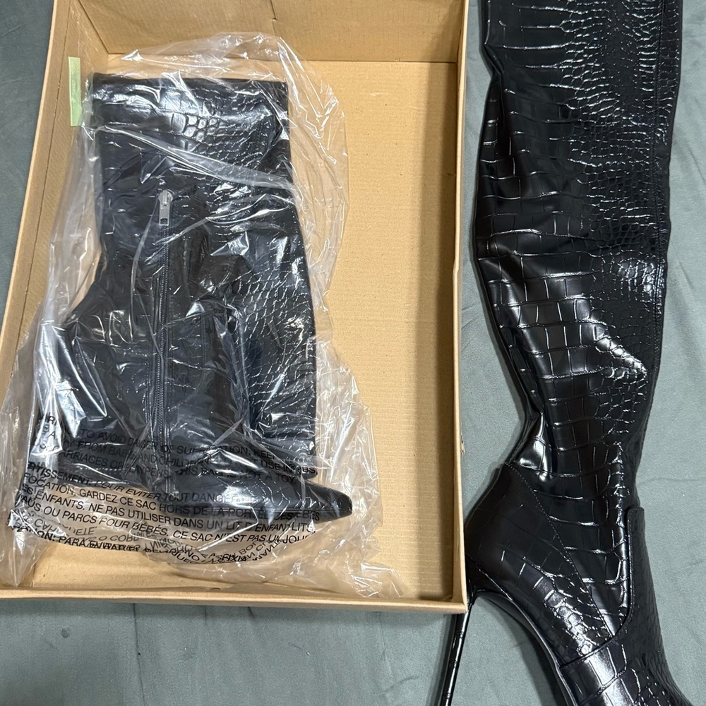 Steve Madden Black Croc-Pattern Over-the-Knee Boots